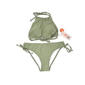 NWT Mid Rise sage olive green high neck halter tie bikini